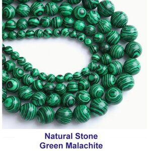 Natural Green Malachite Round Beads 15" strand